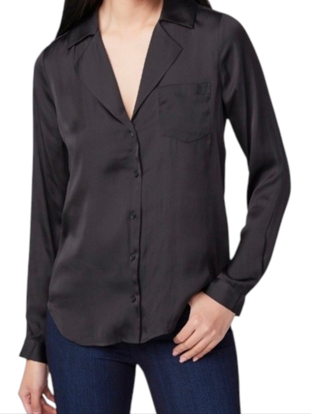 PAIGE Caprice Black Button-Down Satin Top